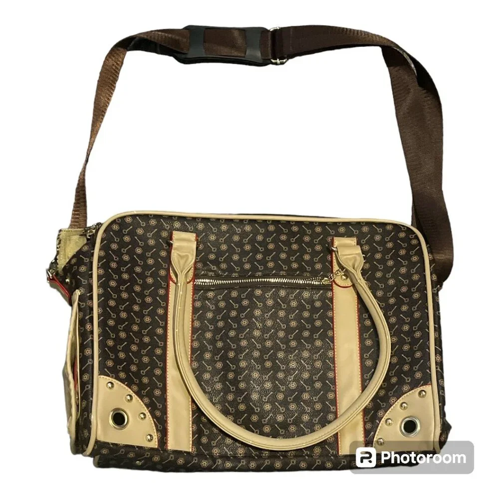 Pet Dog Bag Cat Cross Bag Hand Bag Foldable Dog PawFassion Backpack Large Brown
